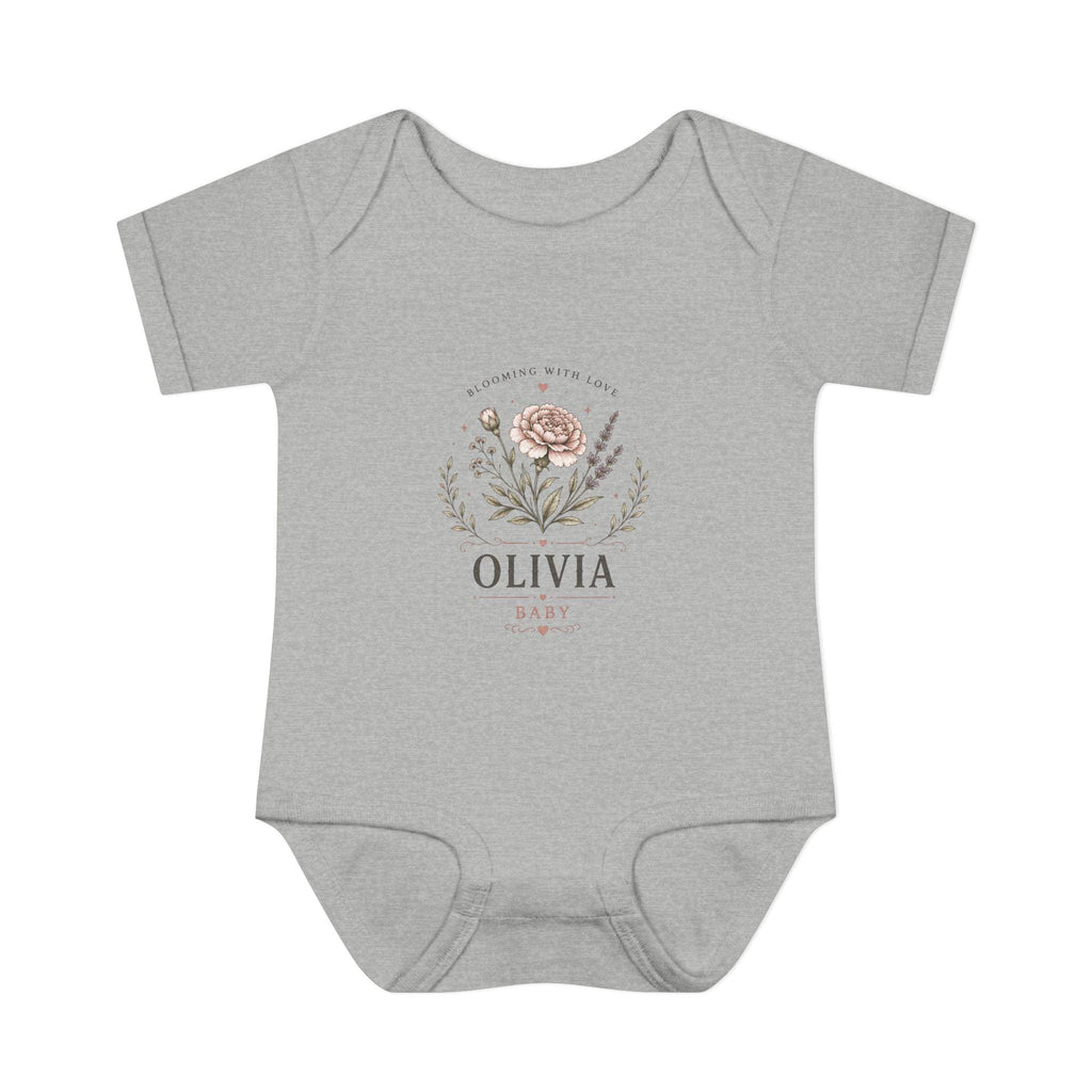 Floral Name Monogram Infant Bodysuit | Personalized Baby Onesie
