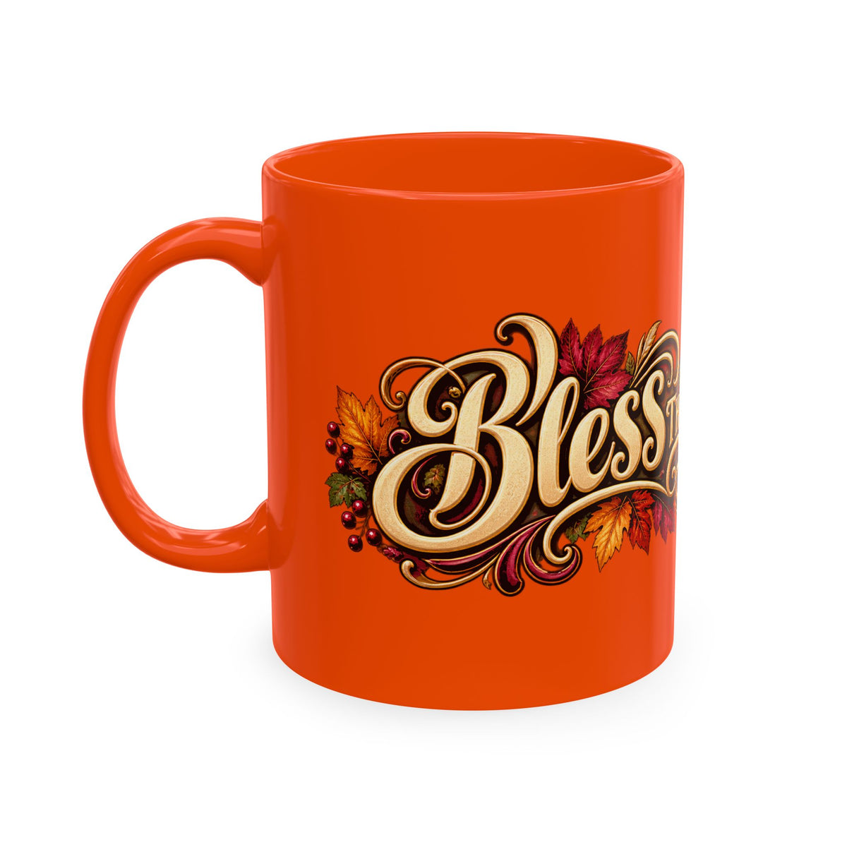Bless This Table Mug — Harvest Thanksgiving Ceramic Coffee Mug, Cornucopia Gratitude Fall Harvest Gift