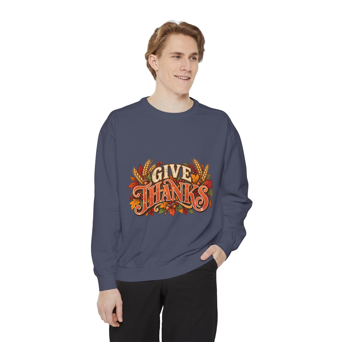 Give Thanks Fall Leaves Sweatshirt | Thanksgiving Seasonal Crewneck