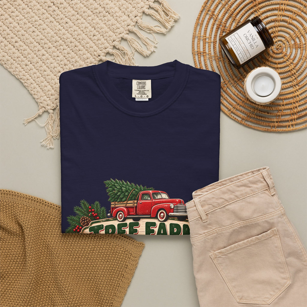 Tree Farm Season T-Shirt — Vintage Red Truck Christmas Tee
