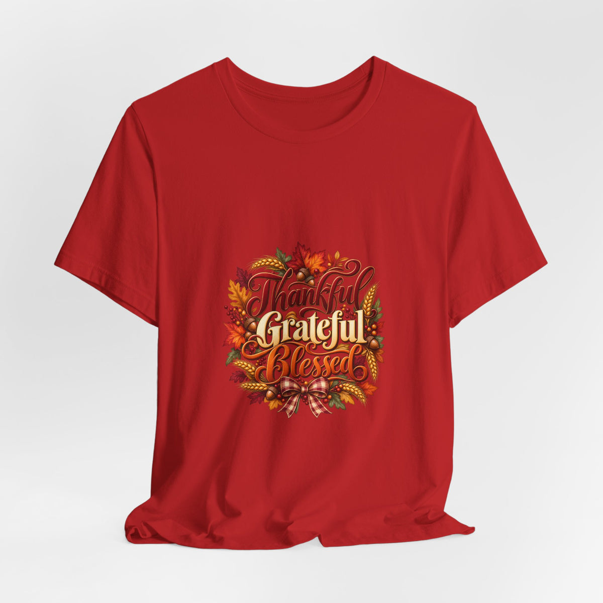 Thankful Grateful Blessed T-Shirt — Fall Leaves Thanksgiving Tee, Autumn Gratitude Shirt, Family Matching Outfit