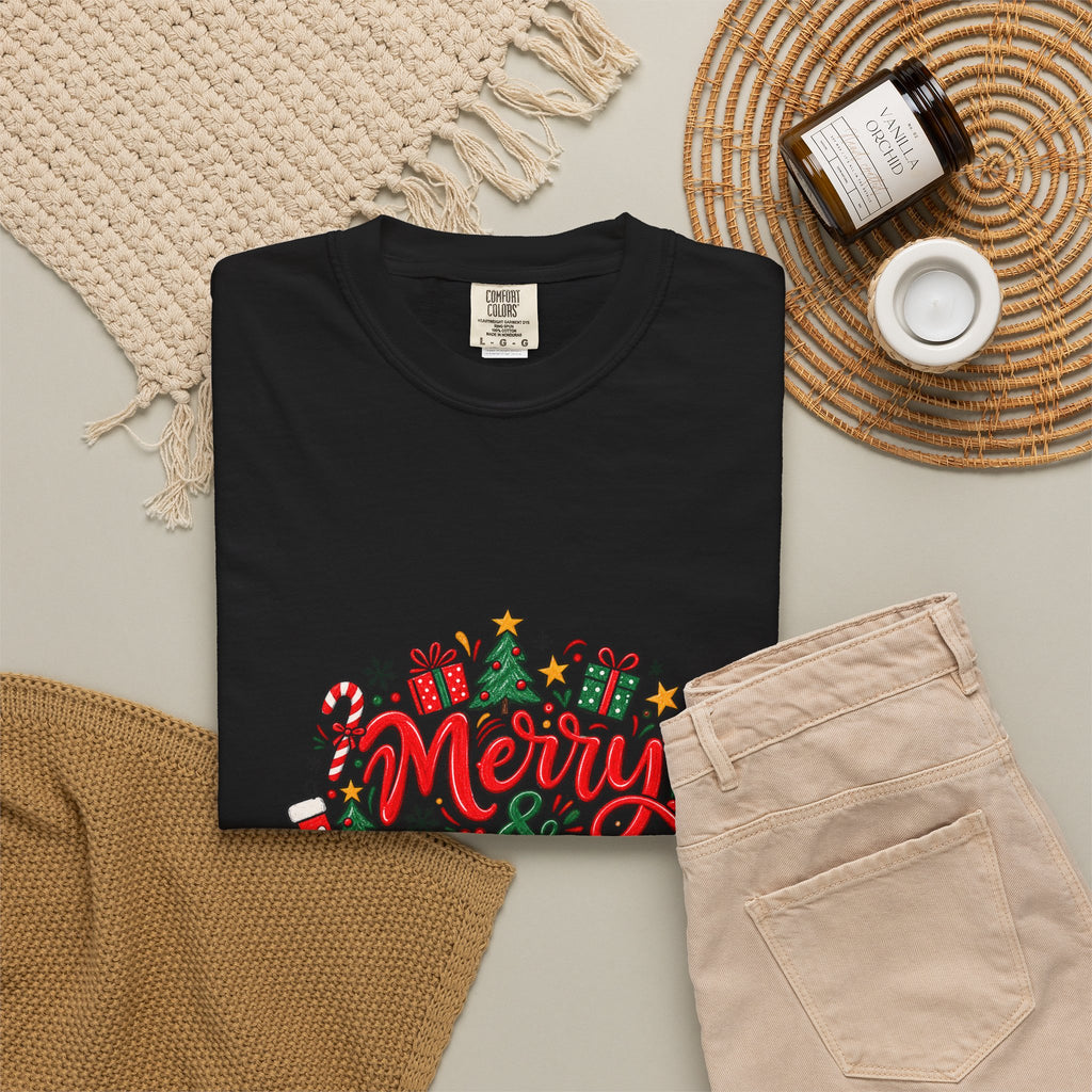 Merry & Bright Christmas T-Shirt | Festive Holiday Graphic Tee
