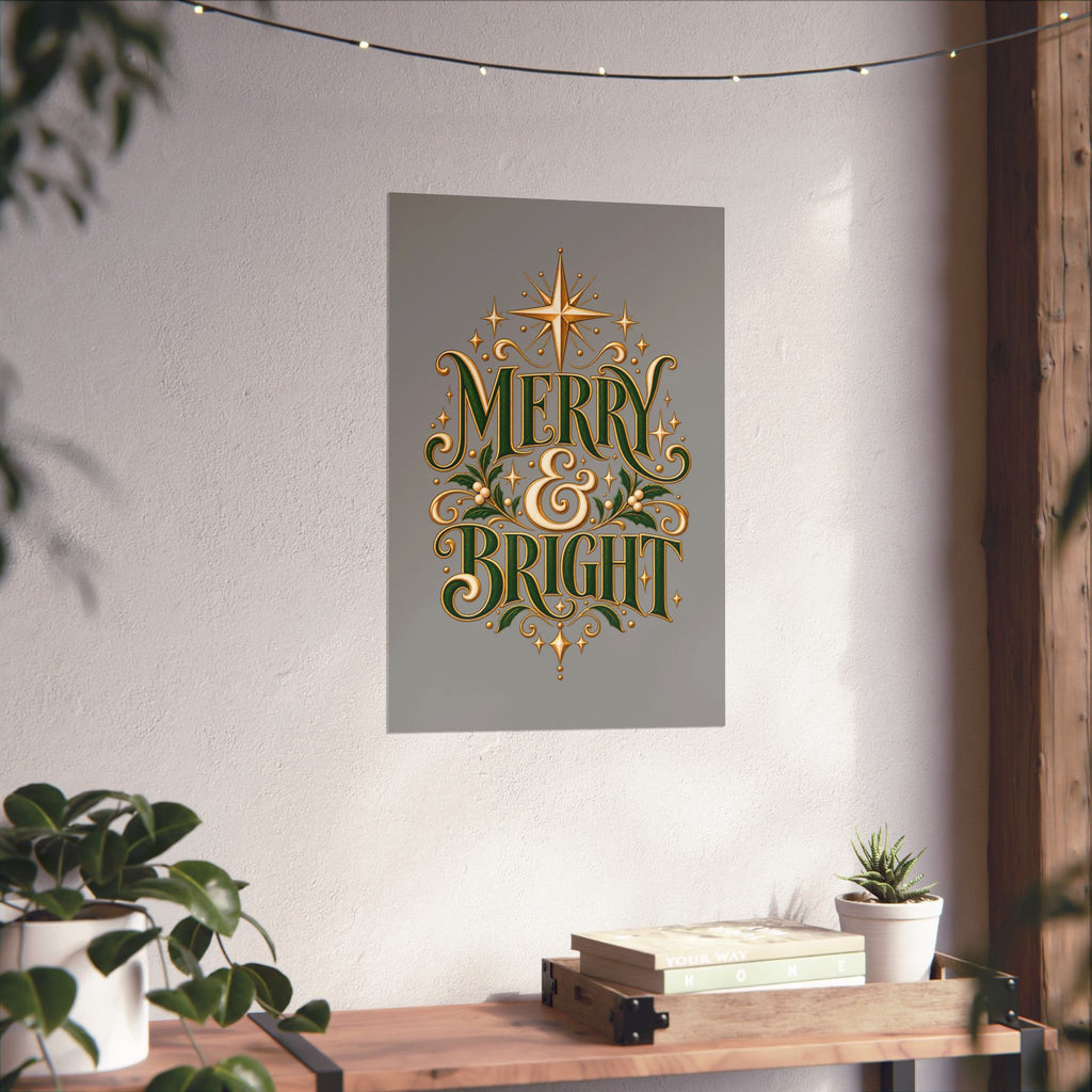 Merry & Bright Holiday Poster — Matte Vertical Christmas Wall Art