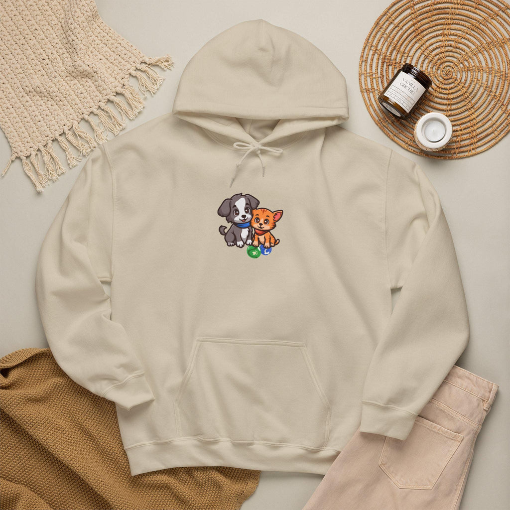 Cute Puppy And Kitten Illustration Hoodie