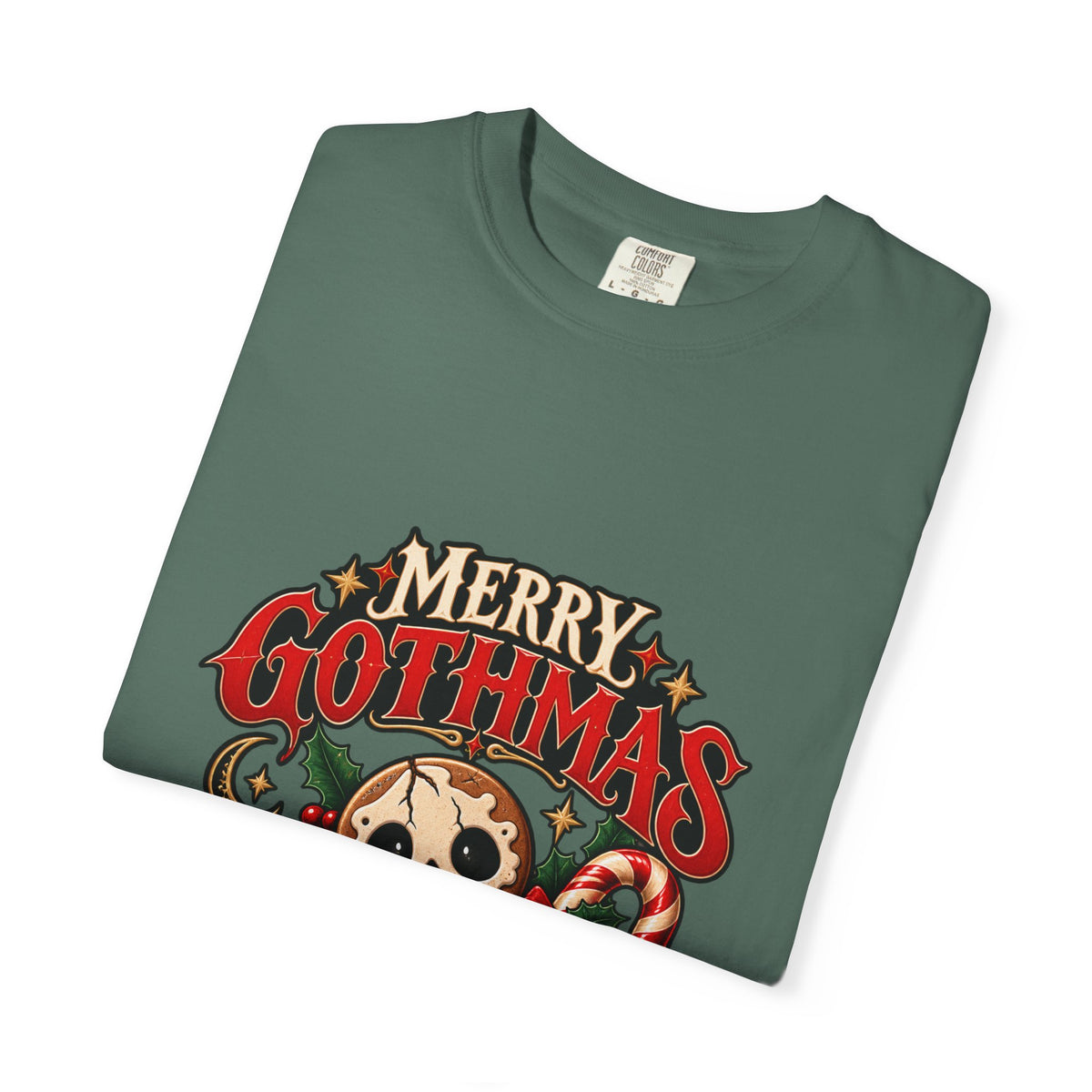 Merry Gothmas skull gingerbread graphic T-shirt | Gothic Christmas tee