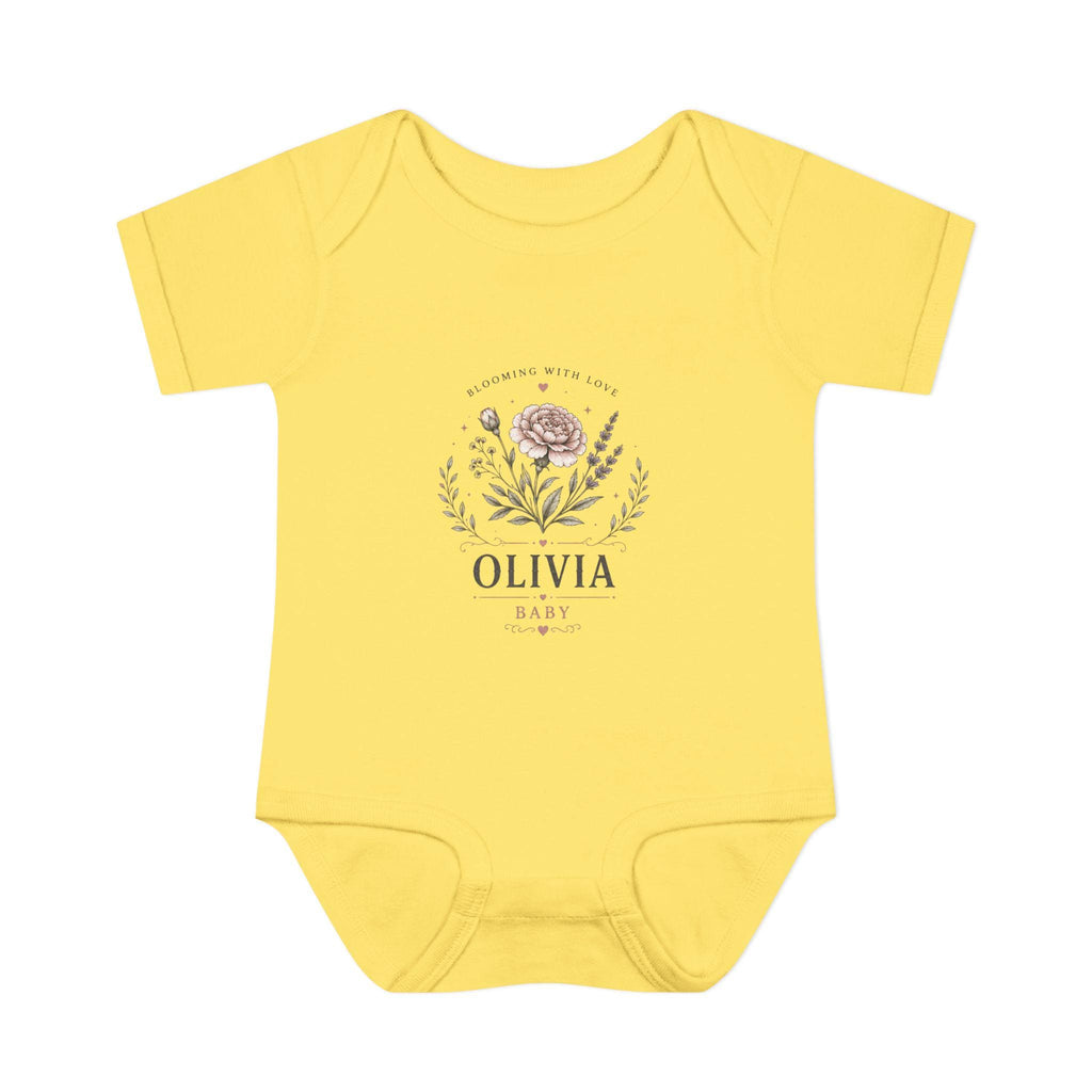 Floral Name Monogram Infant Bodysuit | Personalized Baby Onesie