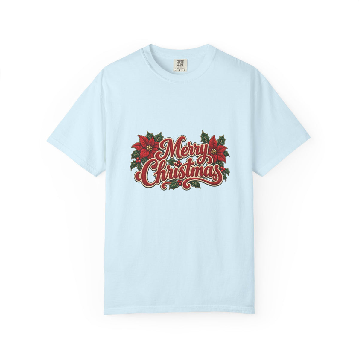 Merry Christmas Poinsettia T-Shirt | Red Holiday Floral Graphic Tee