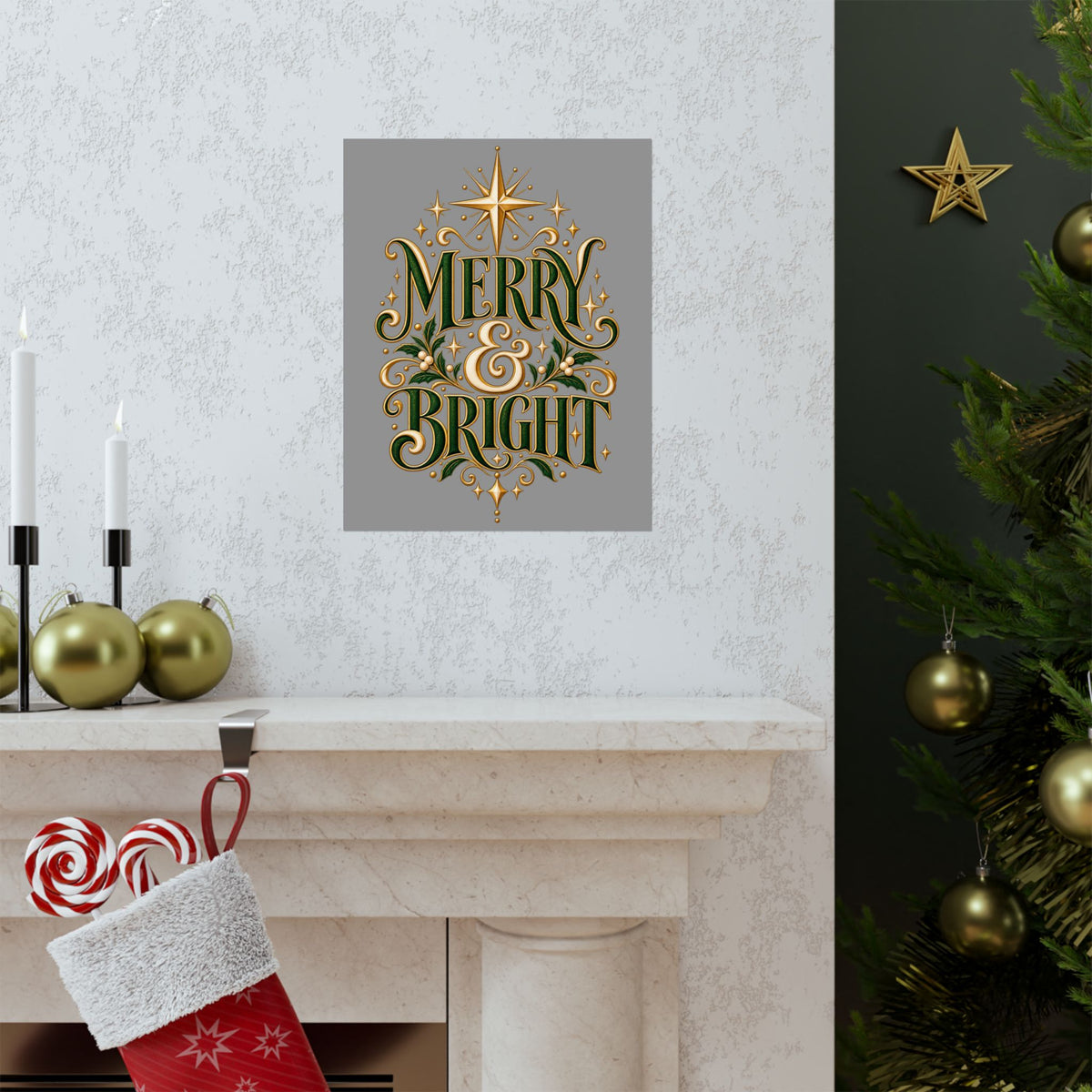 Merry & Bright Holiday Poster — Matte Vertical Christmas Wall Art