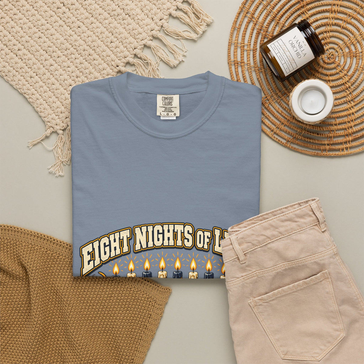 Eight Nights of Light Menorah Tee | Hanukkah T-Shirt, Menorah Illustration