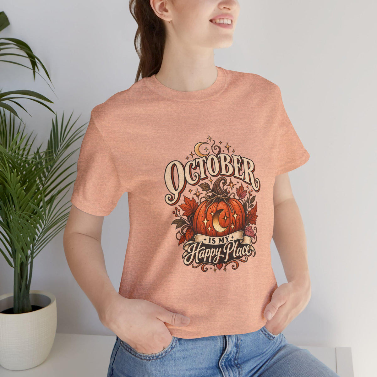 October Is My Happy Place T-Shirt | Pumpkin Halloween Fall Tee