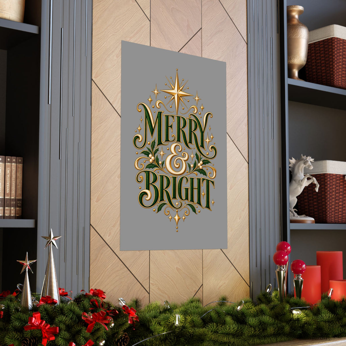 Merry & Bright Holiday Poster — Matte Vertical Christmas Wall Art