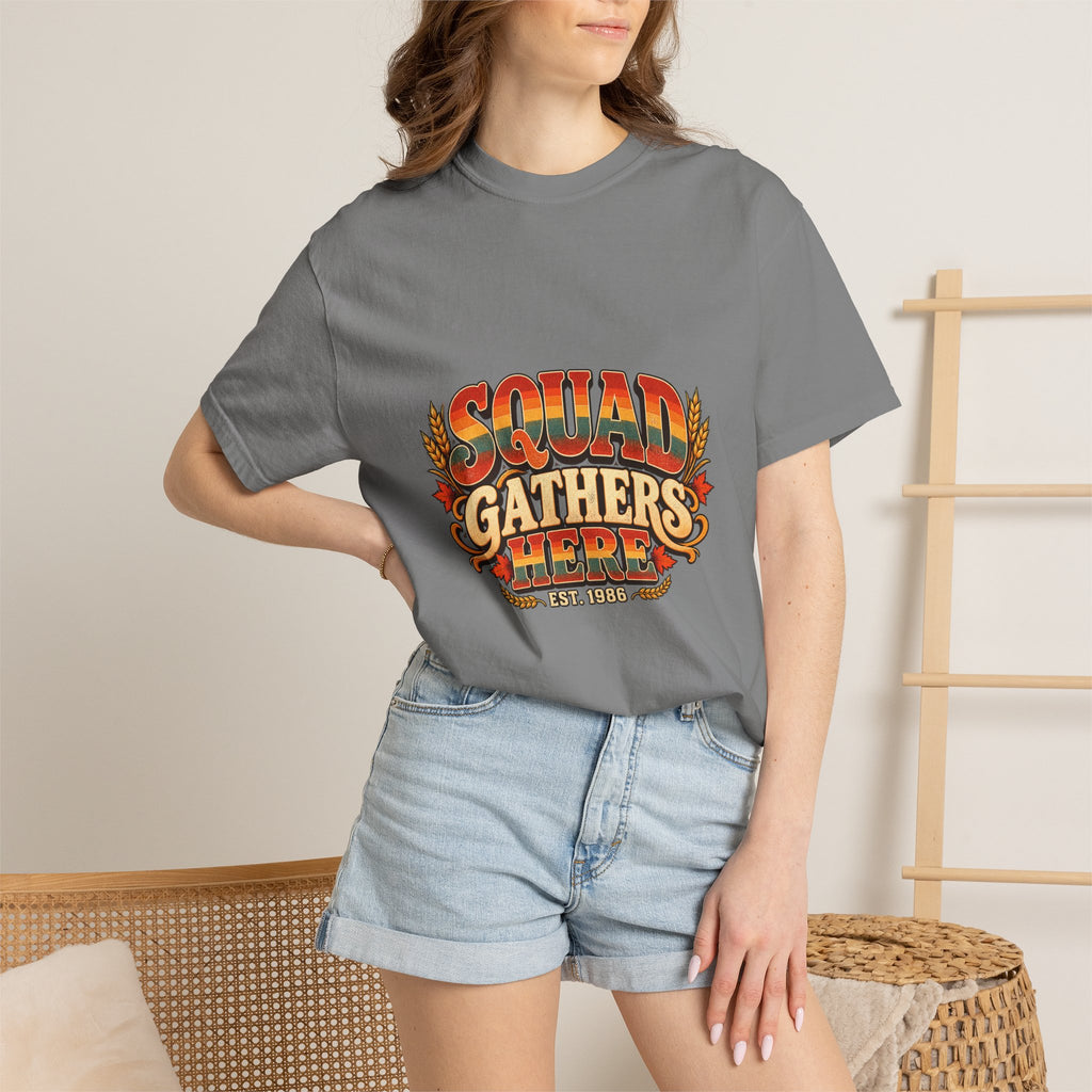 Squad Gathers Here T-Shirt — Retro Thanksgiving Family Reunion Tee, Vintage Fall Gathering Shirt, Friendsgiving