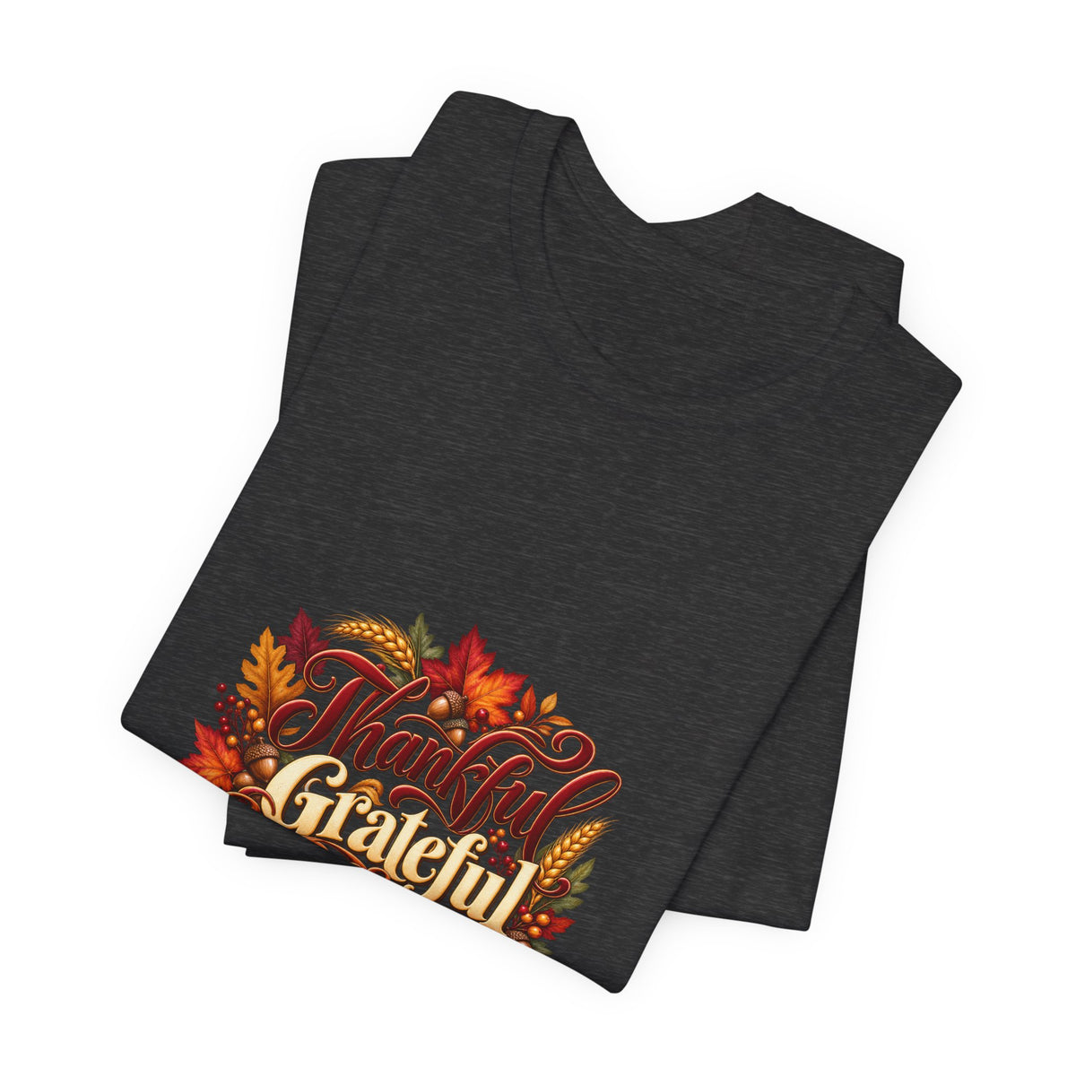 Thankful Grateful Blessed T-Shirt — Fall Leaves Thanksgiving Tee, Autumn Gratitude Shirt, Family Matching Outfit