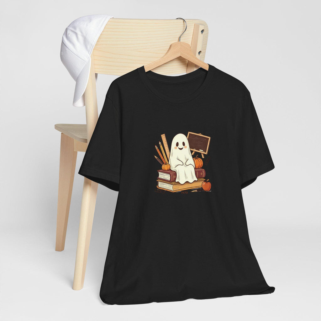 Cute Ghost on Books Tee | Back-to-School Halloween Teacher Shirt
