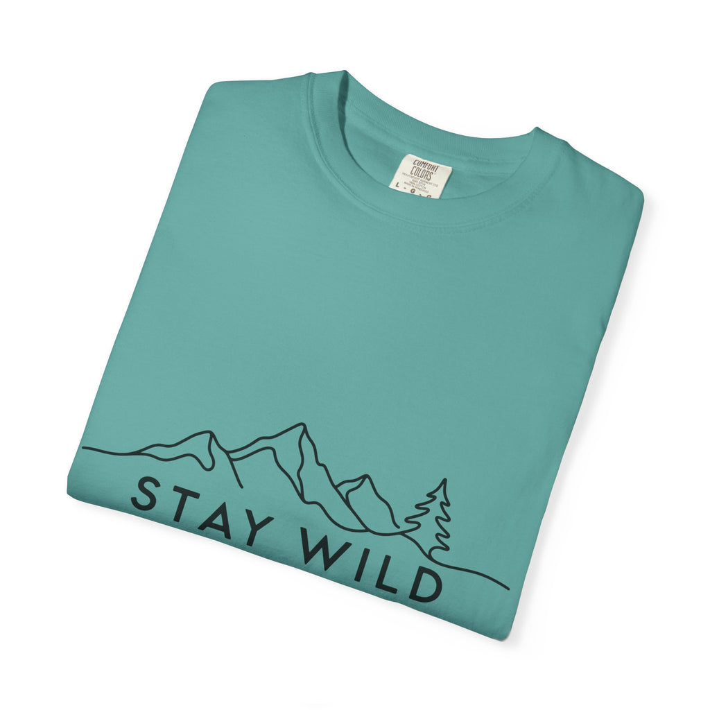 Stay Wild mountain line art T-shirt | minimalist outdoors tee