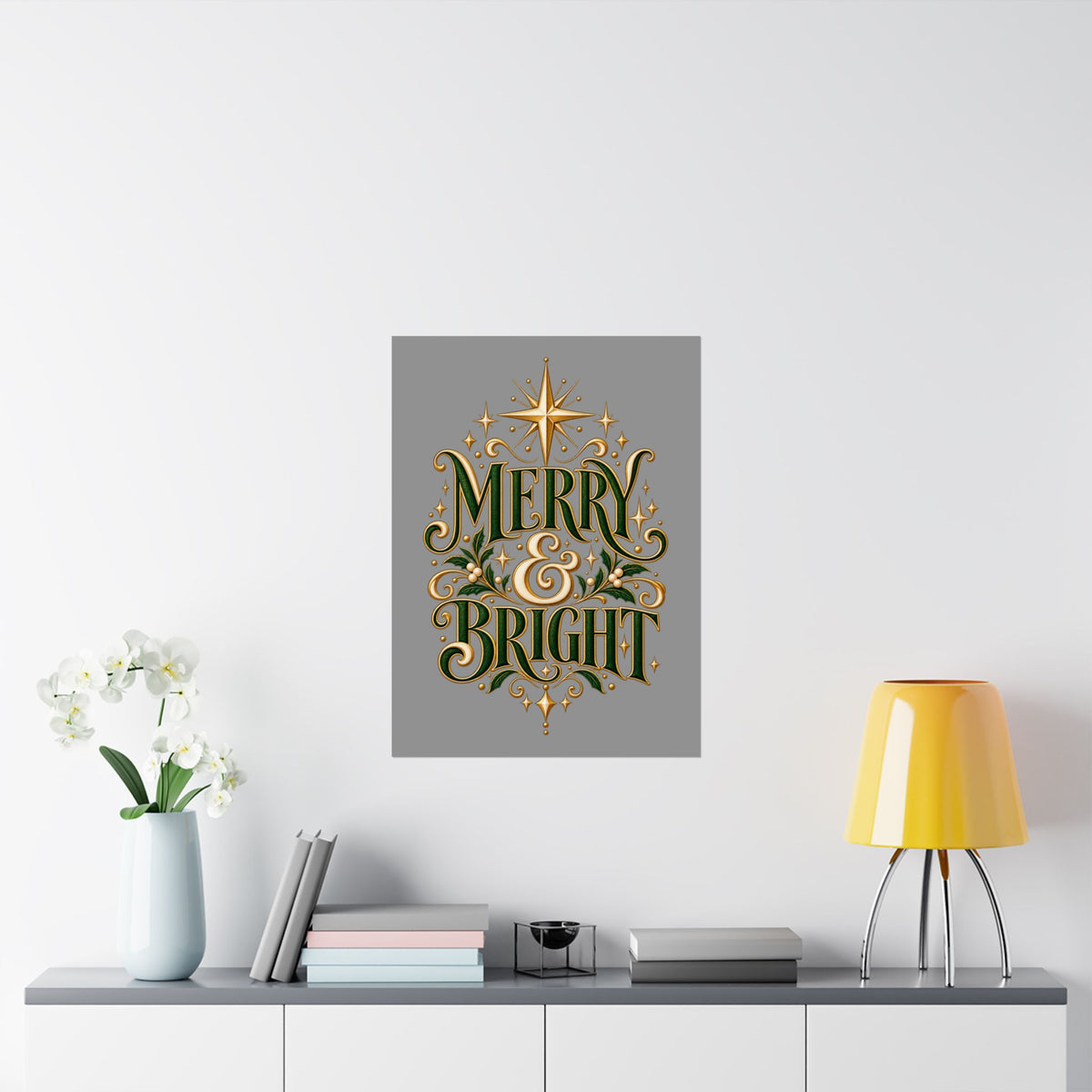 Merry & Bright Holiday Poster — Matte Vertical Christmas Wall Art