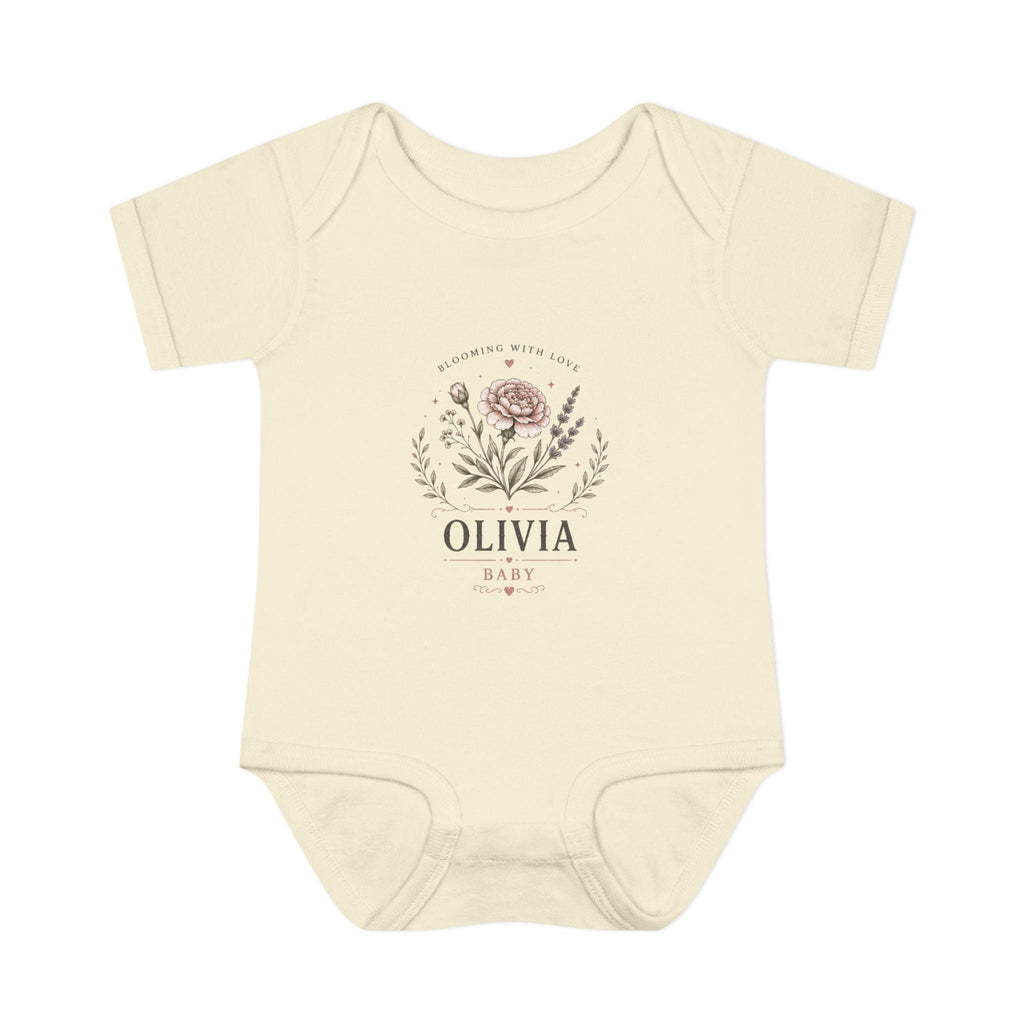 Floral Name Monogram Infant Bodysuit | Personalized Baby Onesie