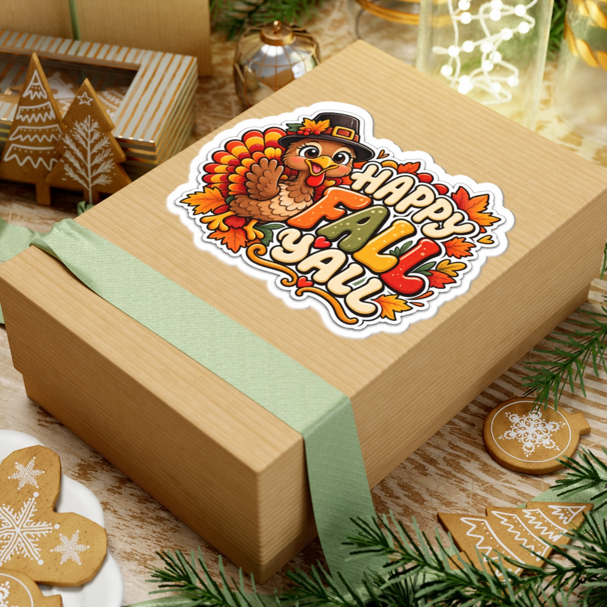 Happy Fall Y'all Turkey Sticker | Kiss-Cut Fall Leaves Laptop Decal