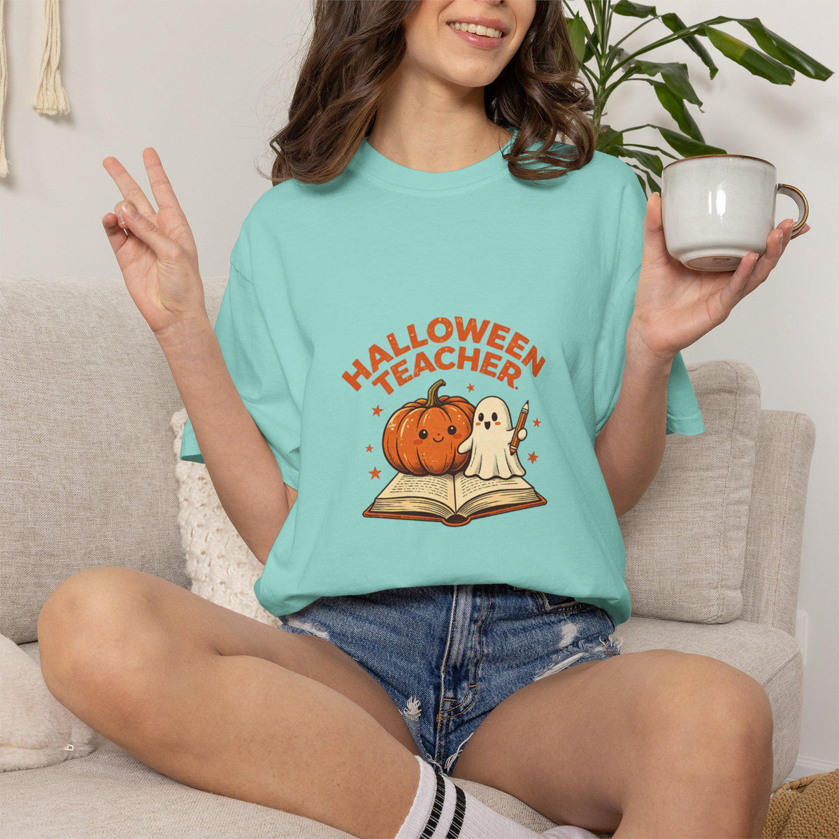 Halloween Pumpkin Ghost T-Shirt | Spooky Autumn Teacher Tee