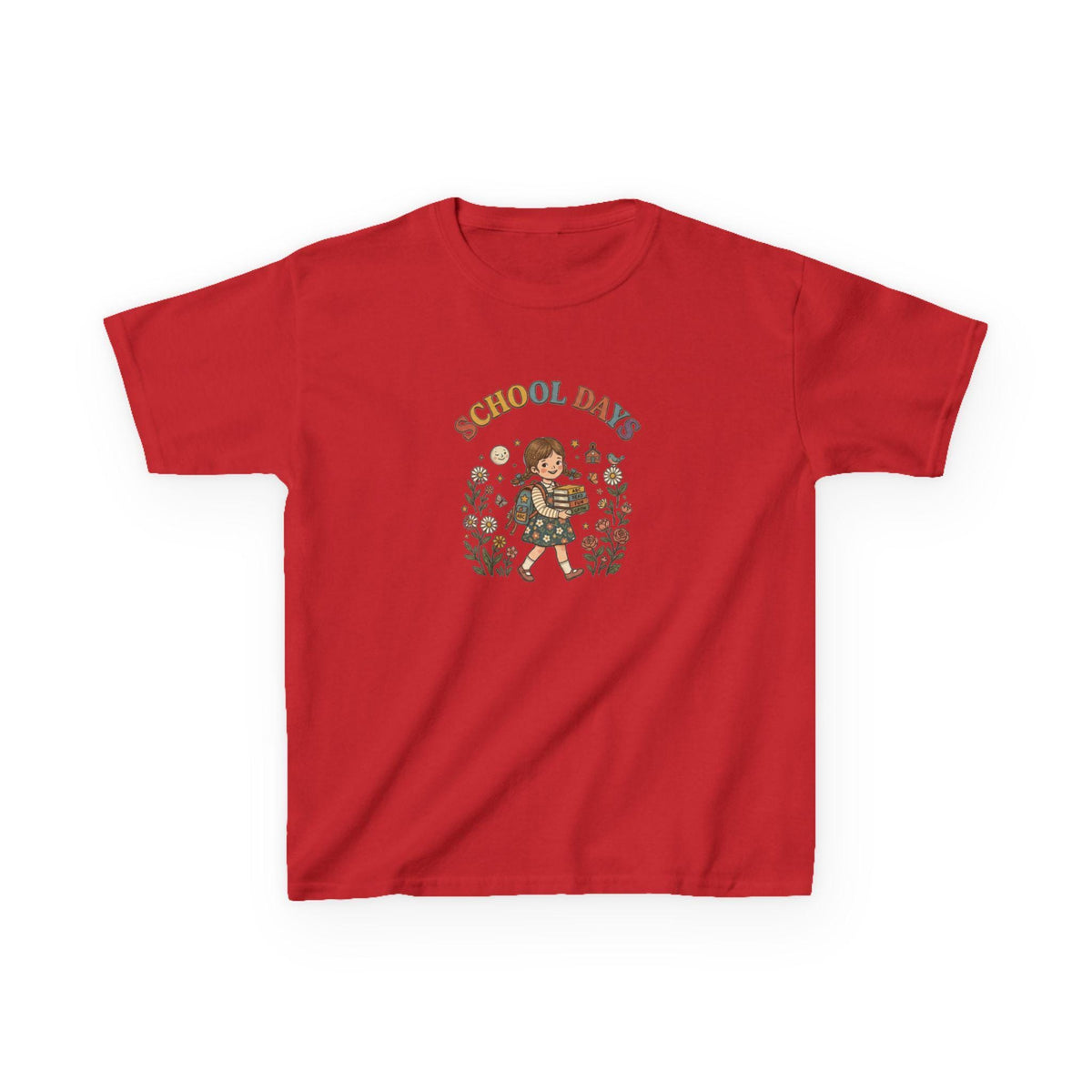School Day kids t-shirt | retro girl illustration, floral accents