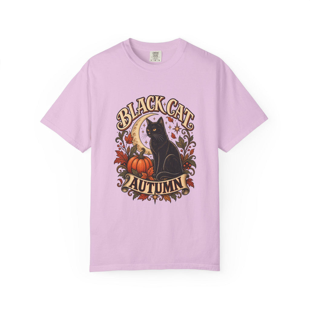 Black Cat Autumn T-shirt | Halloween Pumpkin Fall Vintage Graphic
