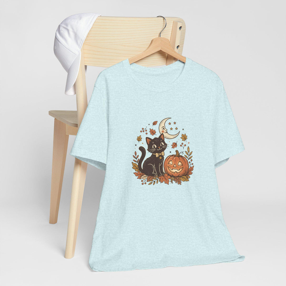 Black Cat with Jack-o'-Lantern T-Shirt | Halloween Pumpkin Moon Design