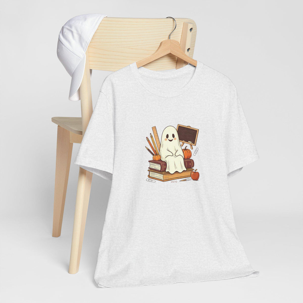 Cute Ghost on Books Tee | Back-to-School Halloween Teacher Shirt