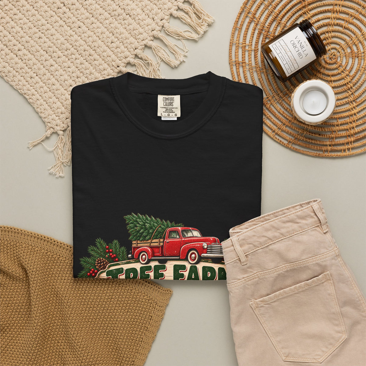 Tree Farm Season T-Shirt — Vintage Red Truck Christmas Tee