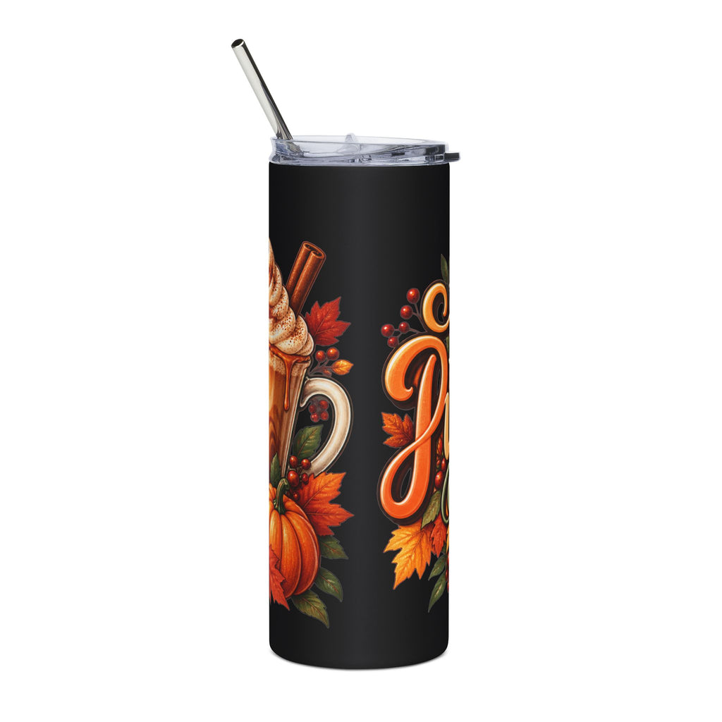 Hello Pumpkin Spice Season Tumbler | Fall Leaves Pumpkin Latte Design