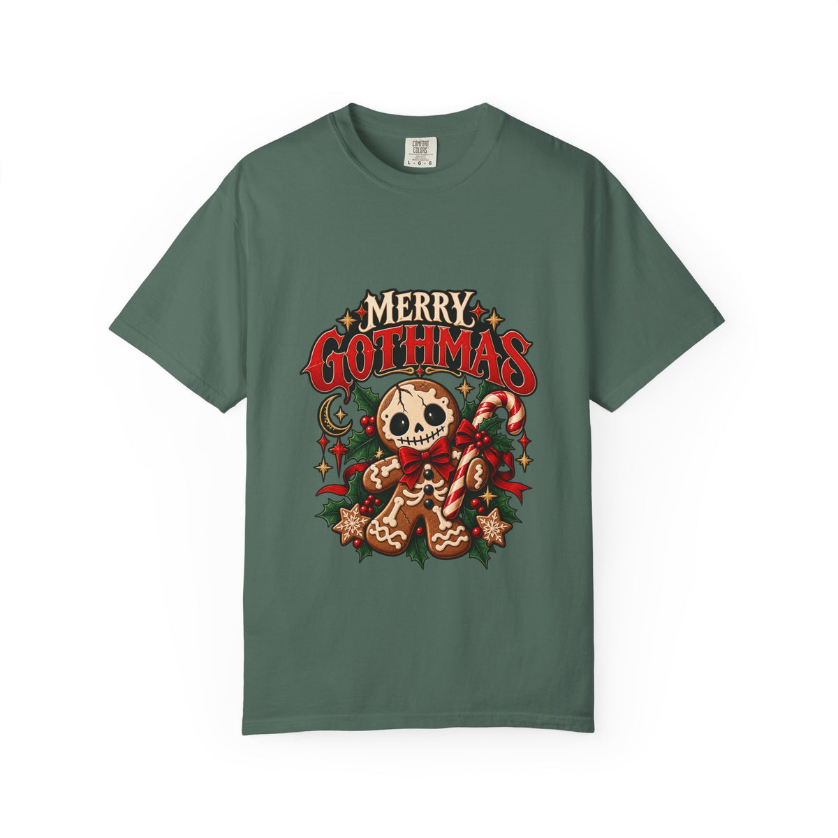 Merry Gothmas skull gingerbread graphic T-shirt | Gothic Christmas tee