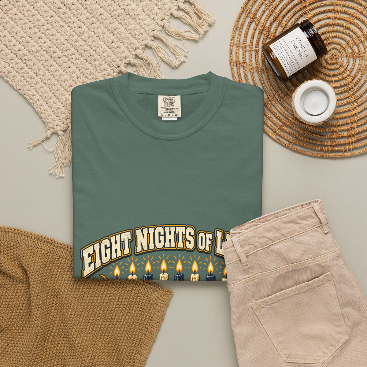 Eight Nights of Light Menorah Tee | Hanukkah T-Shirt, Menorah Illustration