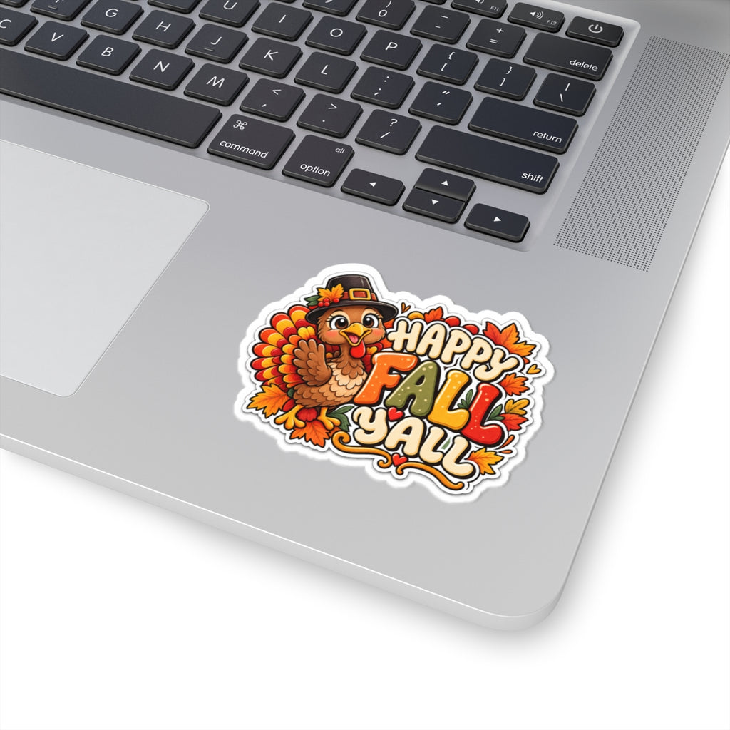 Happy Fall Y'all Turkey Sticker | Kiss-Cut Fall Leaves Laptop Decal