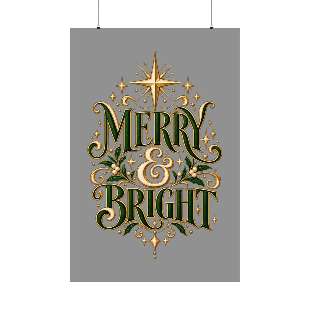 Merry & Bright Holiday Poster — Matte Vertical Christmas Wall Art