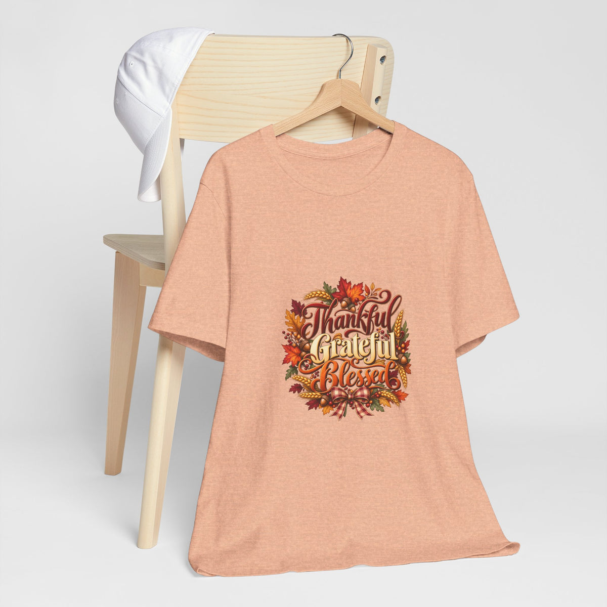 Thankful Grateful Blessed T-Shirt — Fall Leaves Thanksgiving Tee, Autumn Gratitude Shirt, Family Matching Outfit