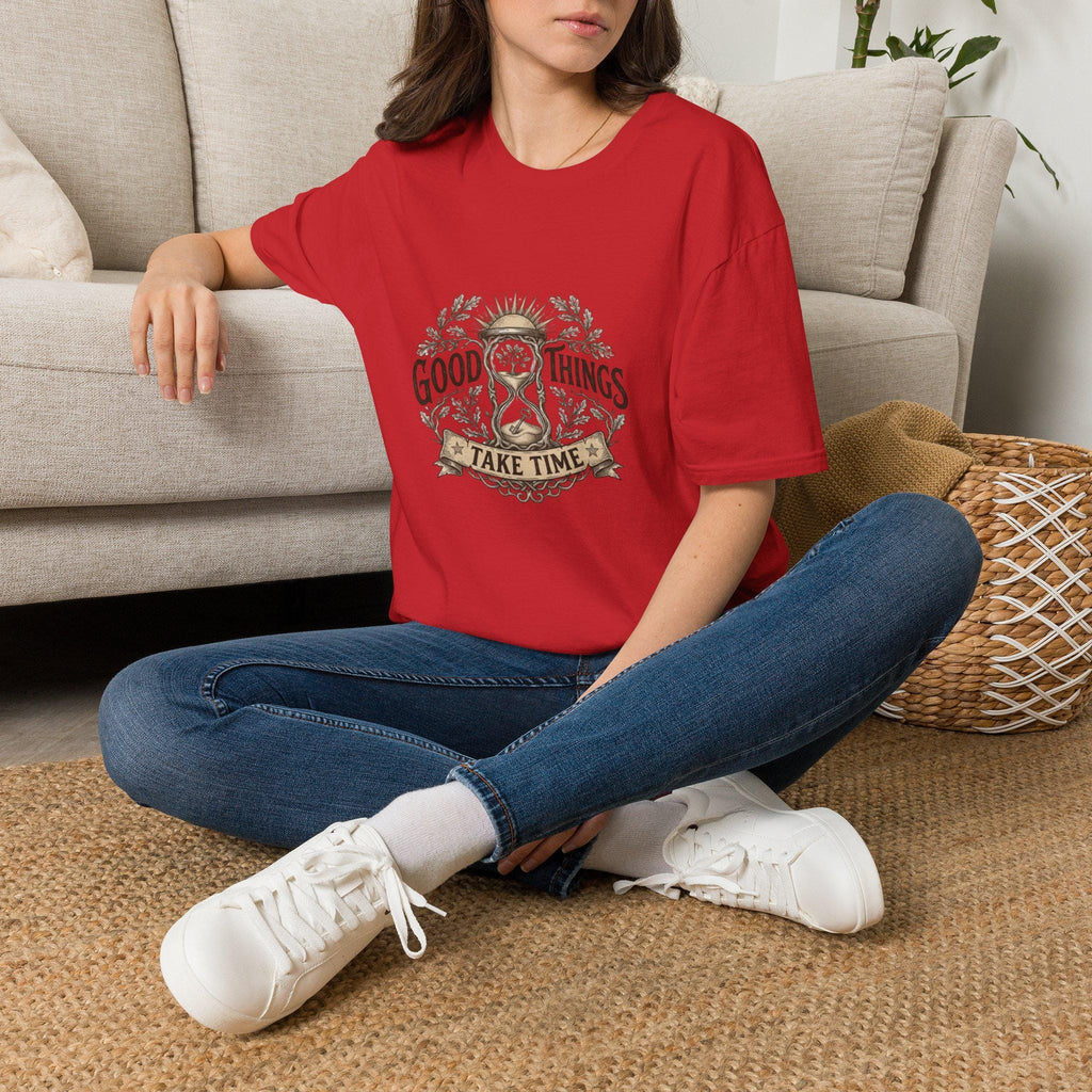 Good Things Take Time T-Shirt | Hourglass Floral Illustration