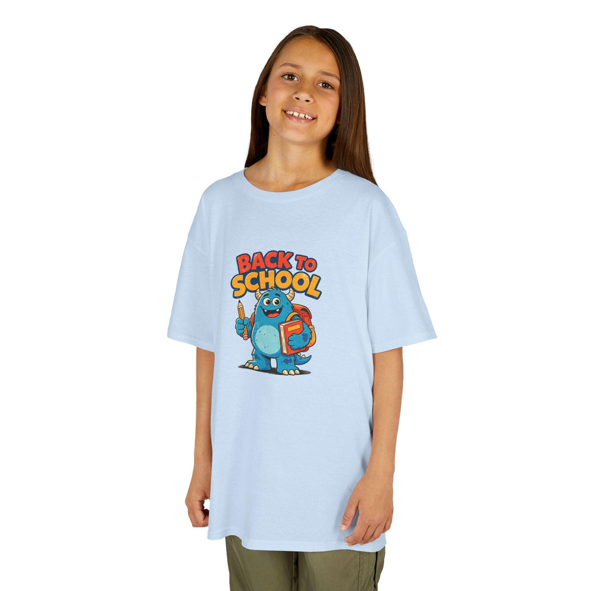 Back to School Monster Kids Tee | Cute Blue Backpack Cartoon