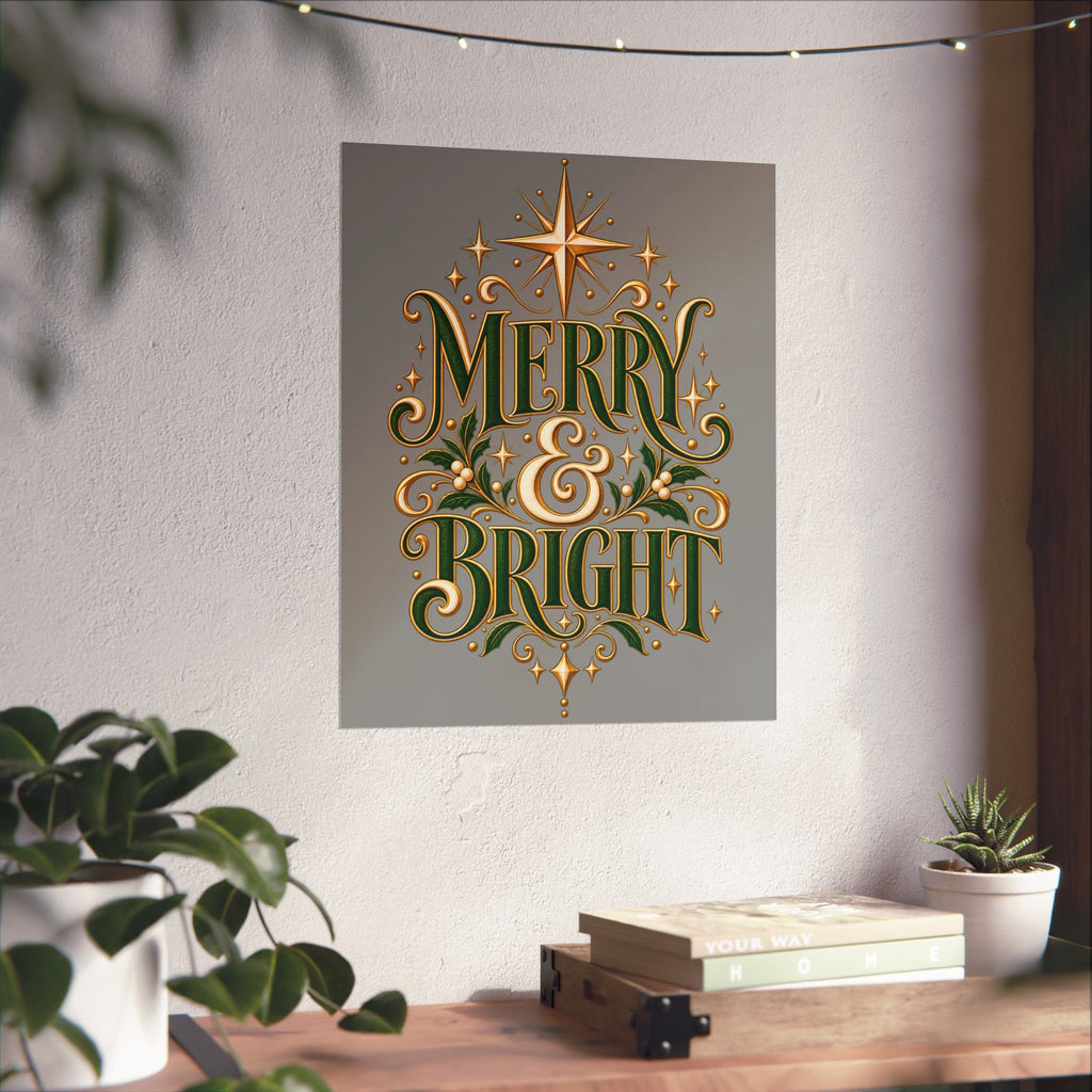 Merry & Bright Holiday Poster — Matte Vertical Christmas Wall Art