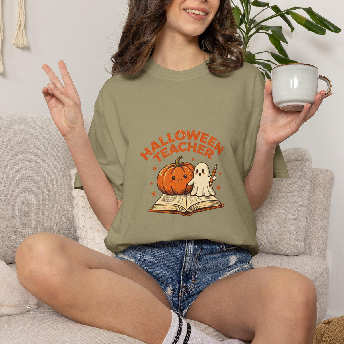 Halloween Pumpkin Ghost T-Shirt | Spooky Autumn Teacher Tee