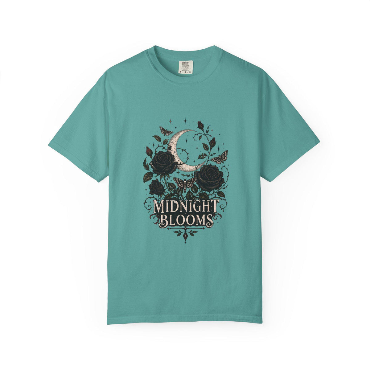 Midnight Blooms Moon Floral T-shirt | Gothic Rose Illustration