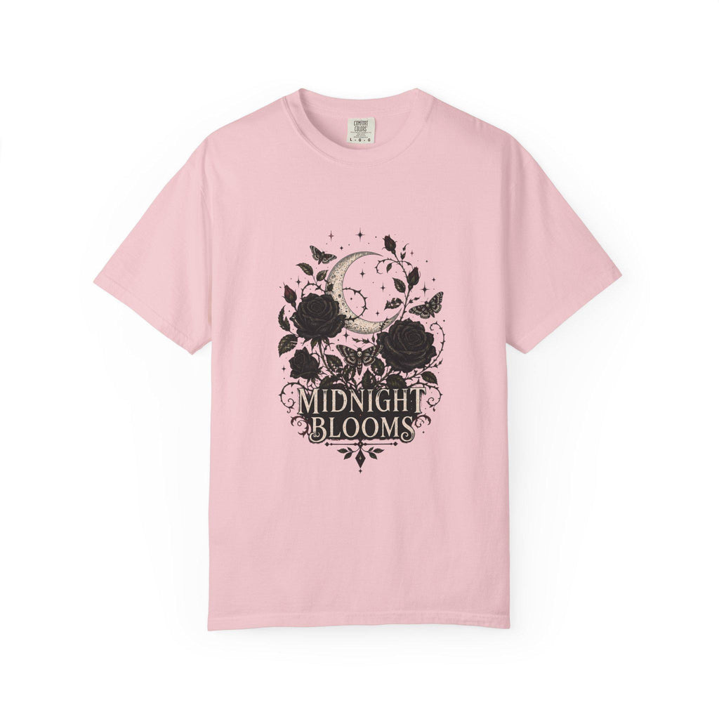 Midnight Blooms Moon Floral T-shirt | Gothic Rose Illustration