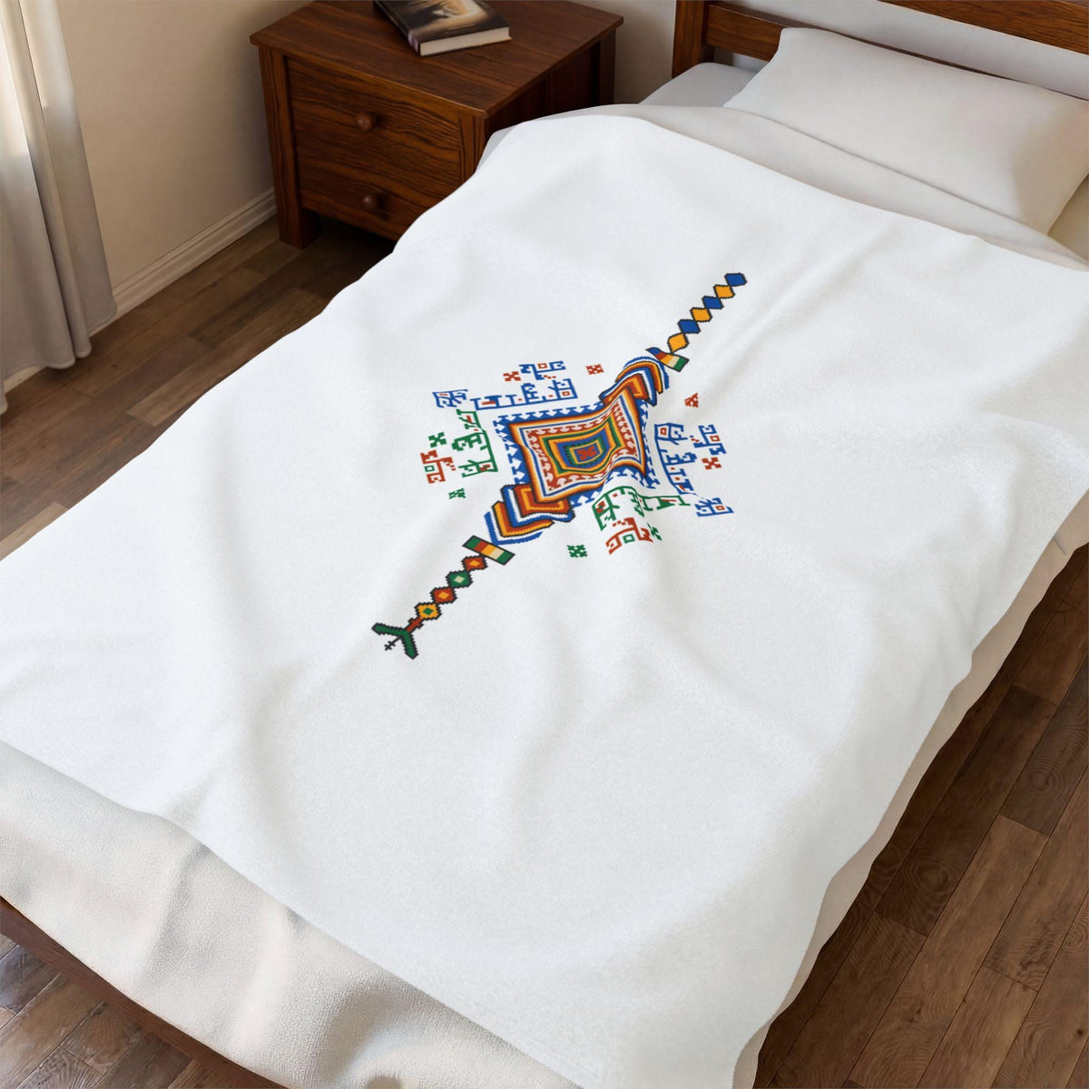 Colorful Geometric Diamond Motif Velveteen Blanket | Tribal Folk Pattern