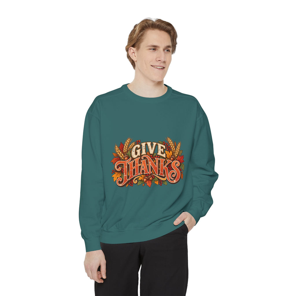 Give Thanks Fall Leaves Sweatshirt | Thanksgiving Seasonal Crewneck