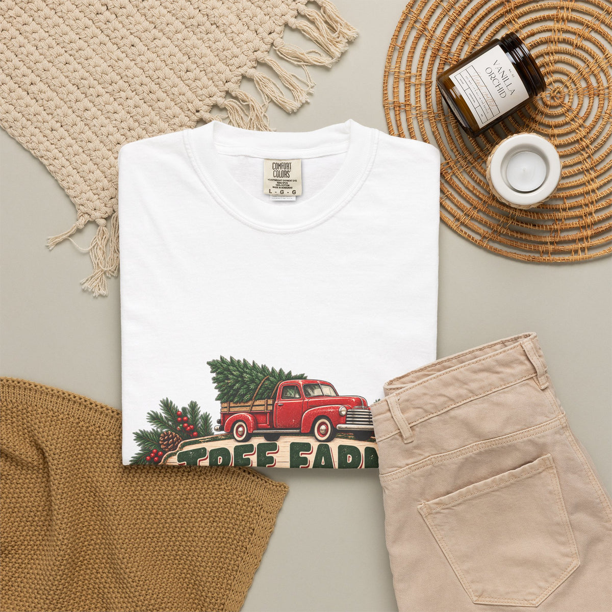 Tree Farm Season T-Shirt — Vintage Red Truck Christmas Tee