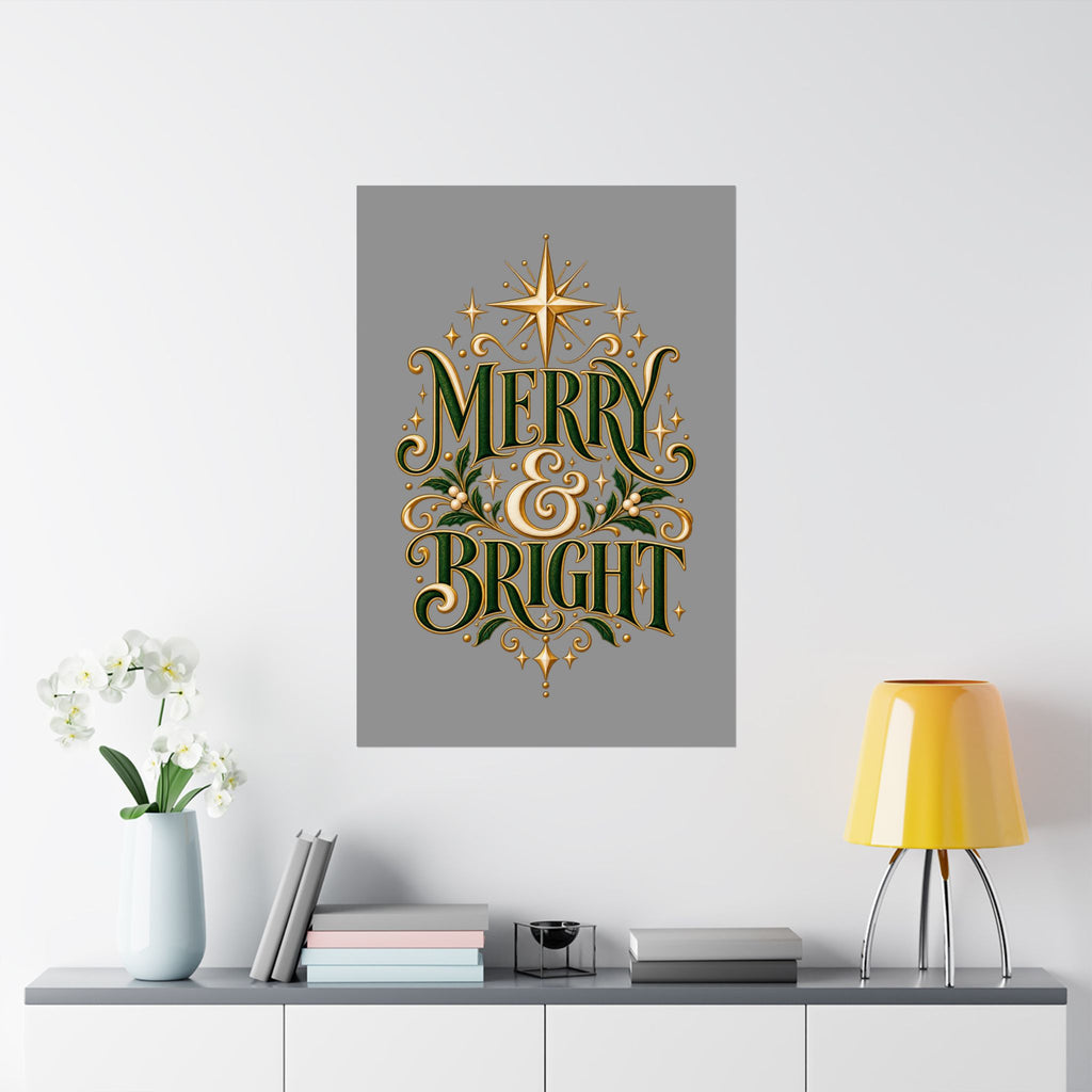 Merry & Bright Holiday Poster — Matte Vertical Christmas Wall Art