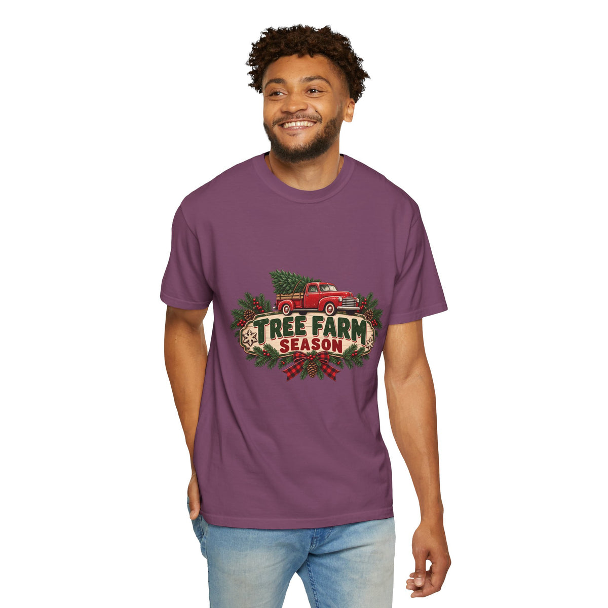Tree Farm Season T-Shirt — Vintage Red Truck Christmas Tee