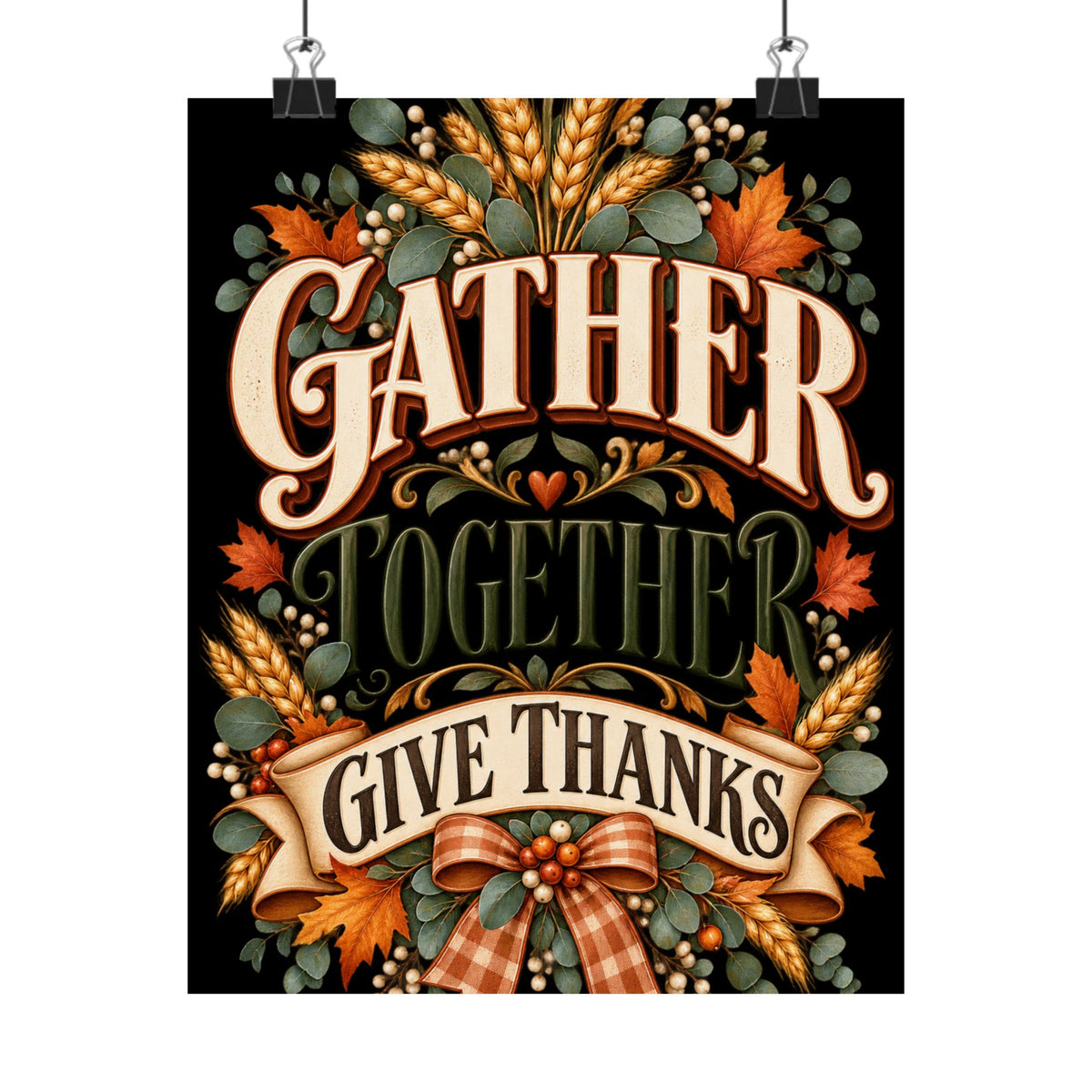 Gather Together Give Thanks Poster | Thanksgiving Fall Wall Art, Harvest Typography
