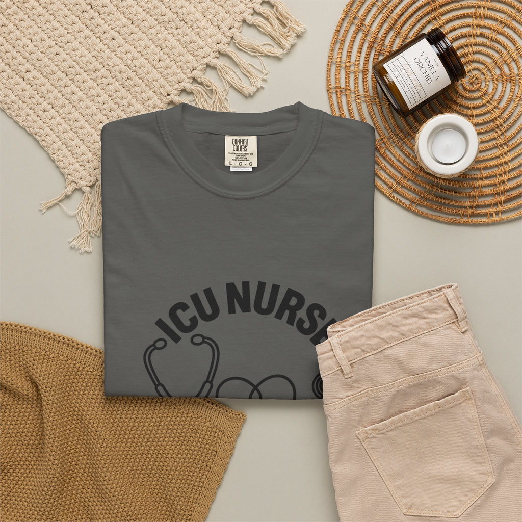 ICU Nurse Night Shift Survivor T-shirt | Stethoscope Heart Design