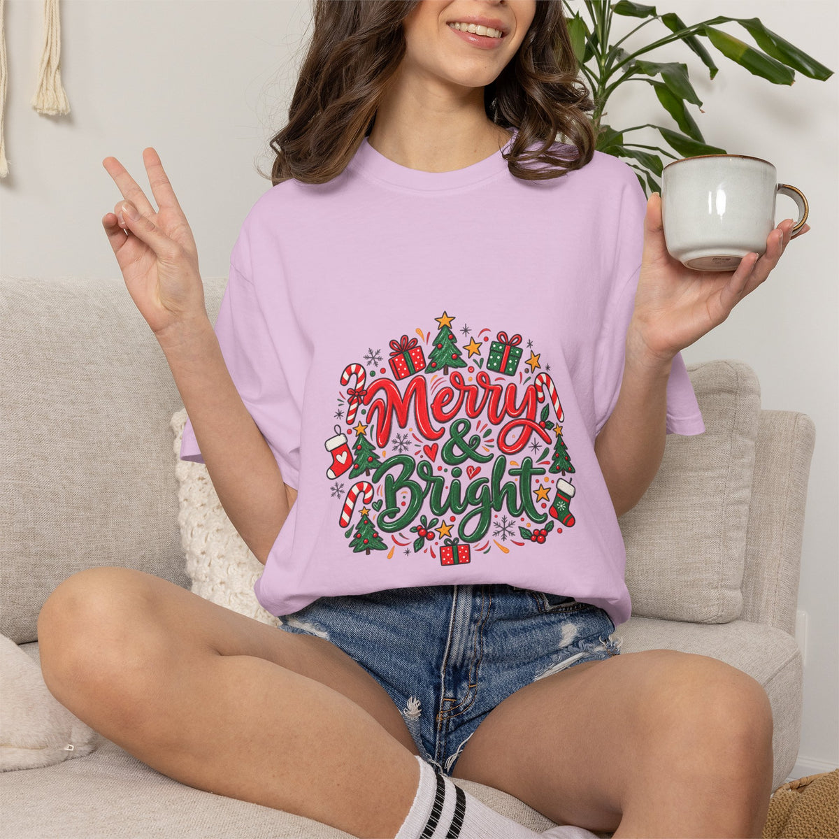 Merry & Bright Christmas T-Shirt | Festive Holiday Graphic Tee