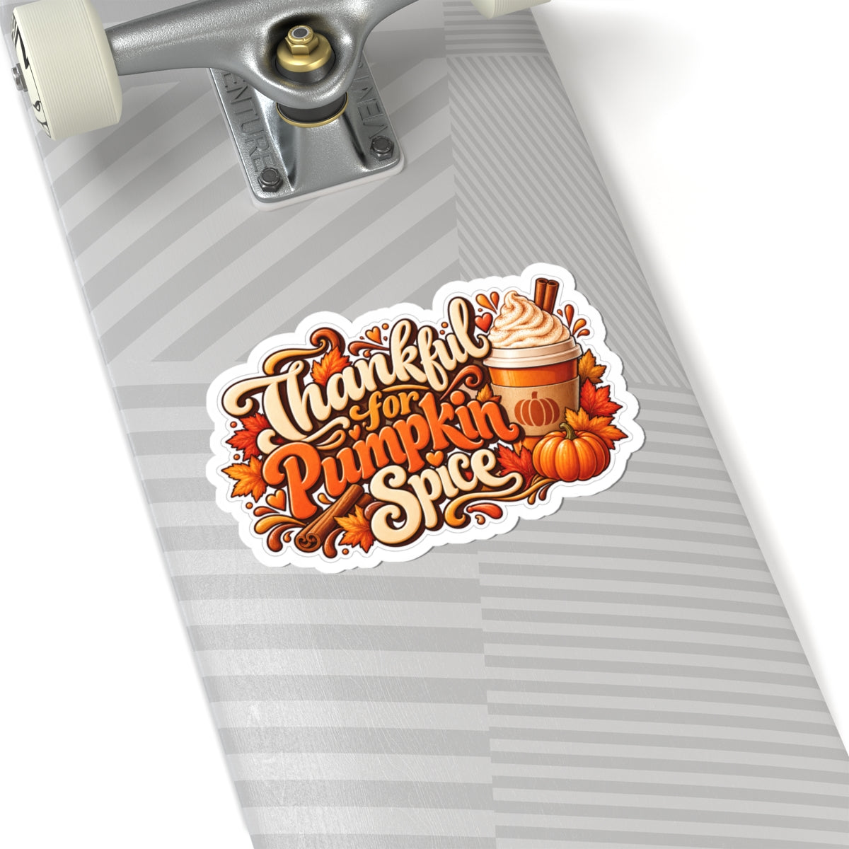 Thankful for Pumpkin Spice Sticker — Fall Coffee Lover Kiss-Cut Decal for Laptop, Water Bottle, Autumn Latte Gift