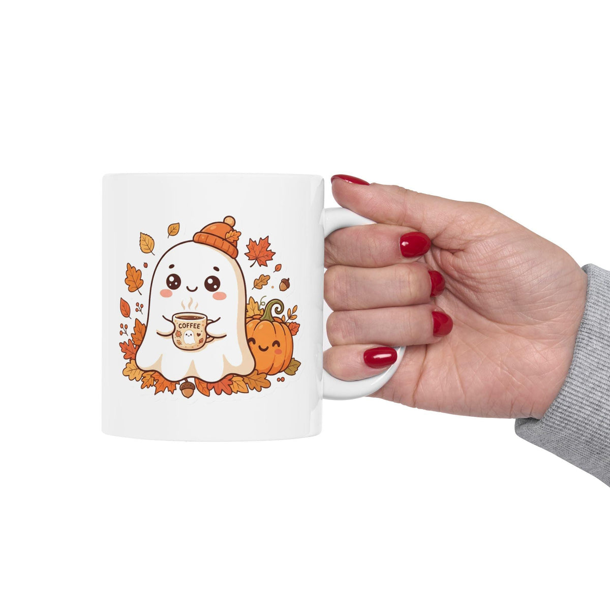 Cute Ghost Drinking Coffee Mug | Halloween Fall Coffee Cup